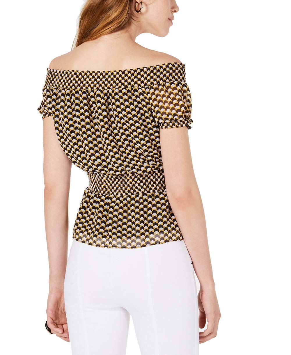 Bar III Geometric Print Smocked Top