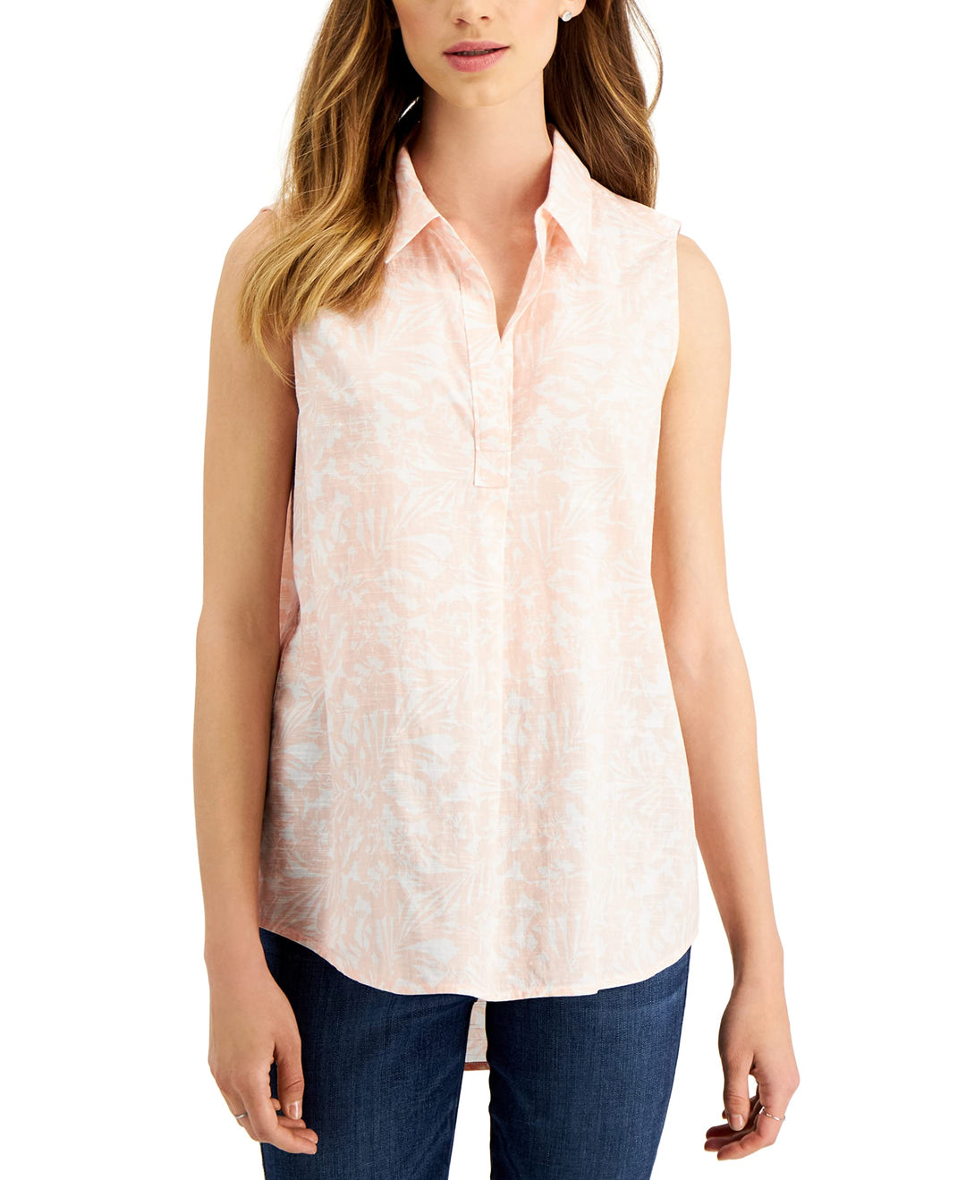 Style & Co Womens Cotton Poplin Printed Sleeveless Popover Shirt