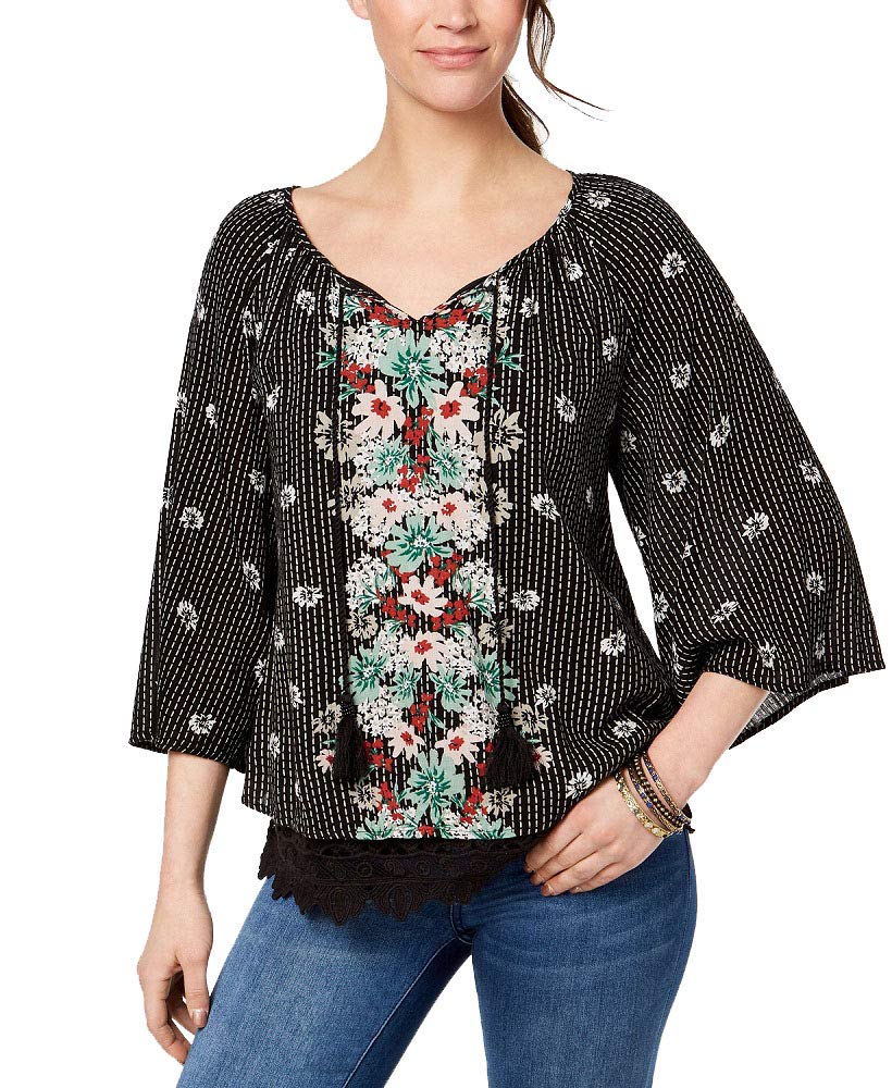 Style & Co Lace Hem Peasant Top