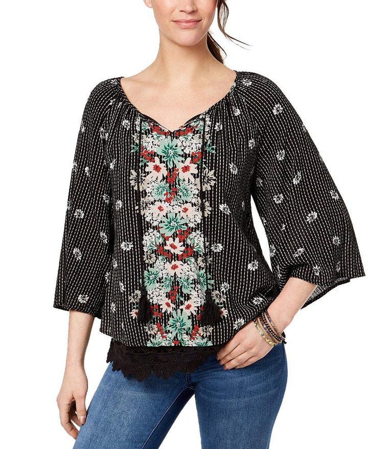 Style & Co Lace Hem Peasant Top