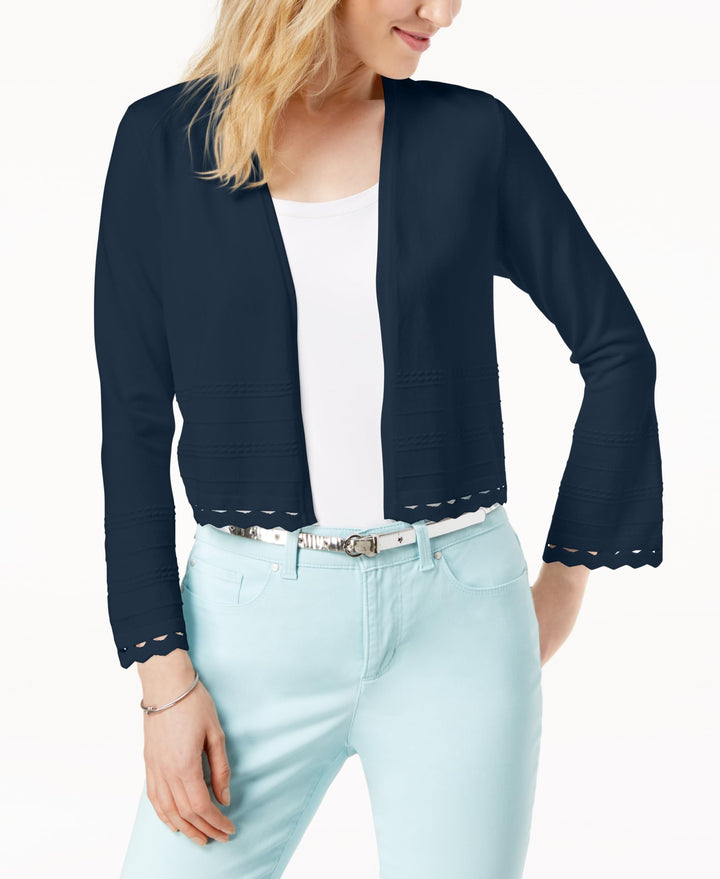 Charter Club Petite Open Front Geo Stitch Cardigan