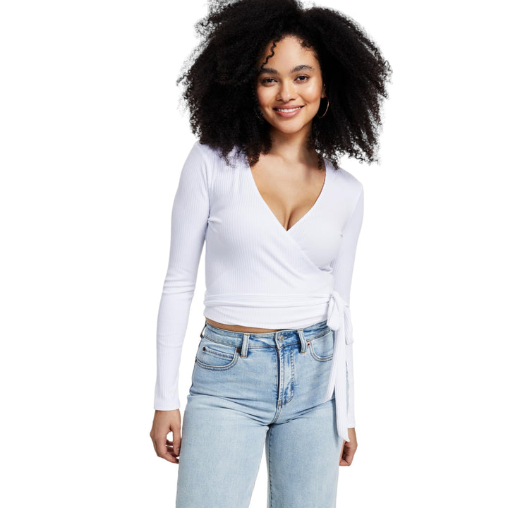 Bar III Ribbed Wrap Top