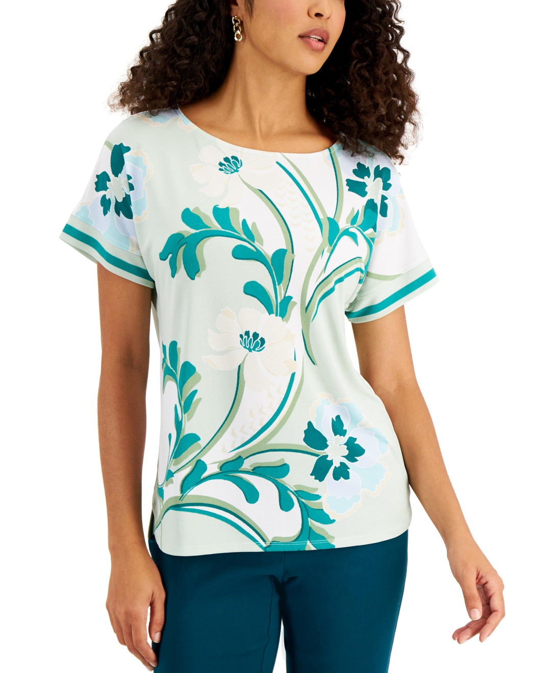 JM Collection Printed Extended Shoulder Top