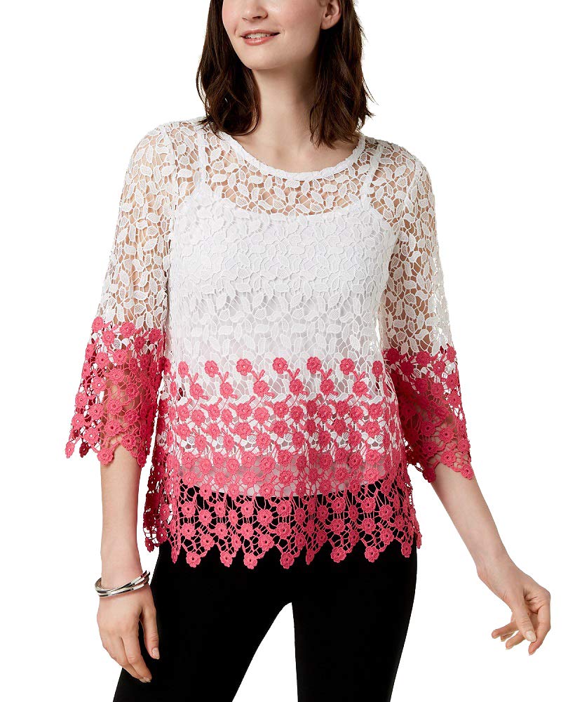 Charter Club Petite Colorblocked Lace Top