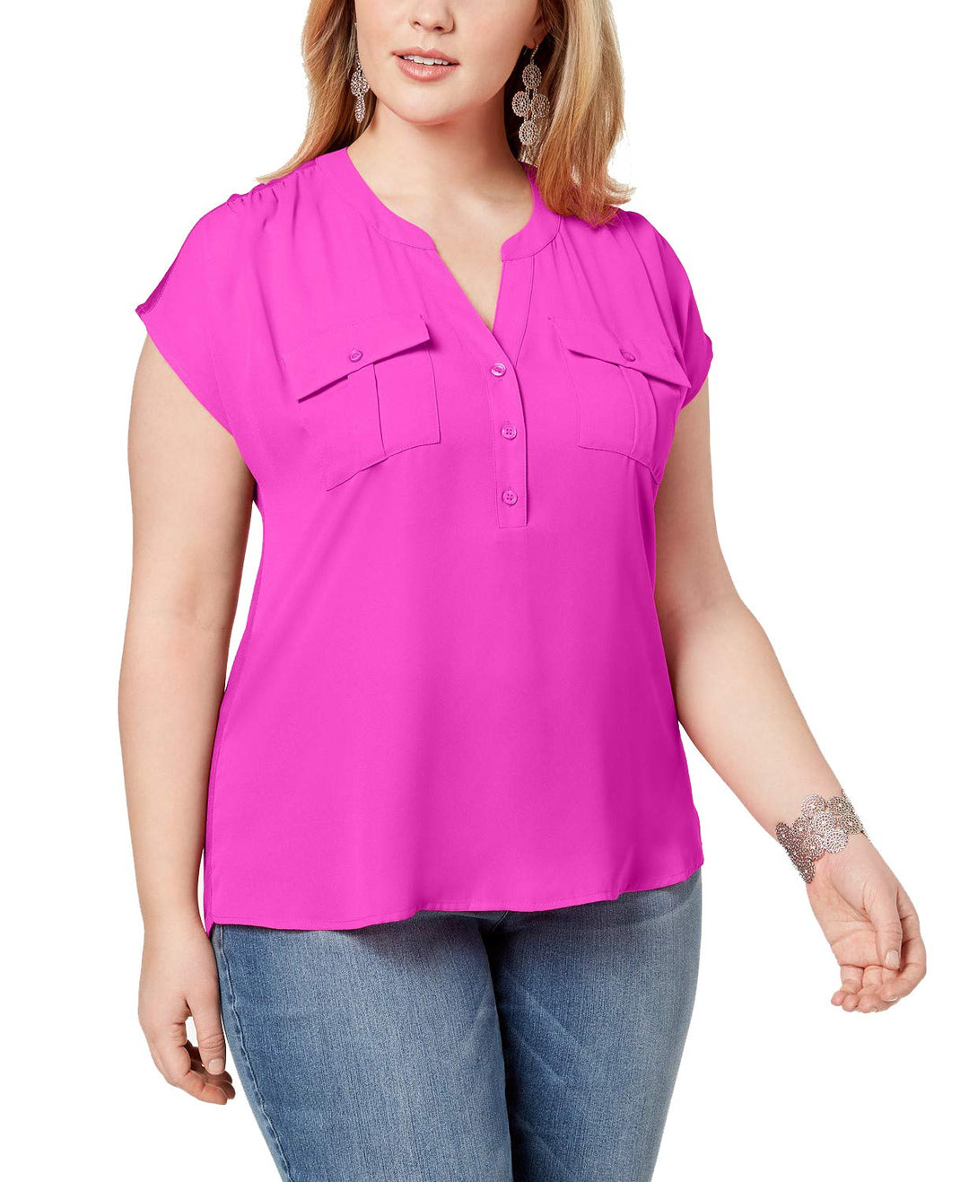 INC Plus Size Mixed-Media Utility Shirt