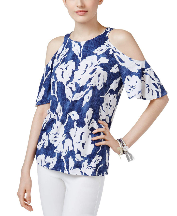 I.N.C. Plus-Size Floral-Print Cold-Shoulder Top