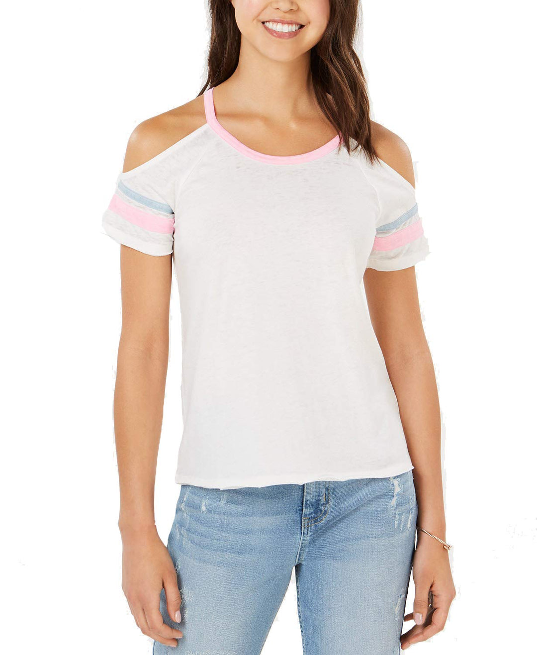 Juniors' Cold-Shoulder Football T-Shirt