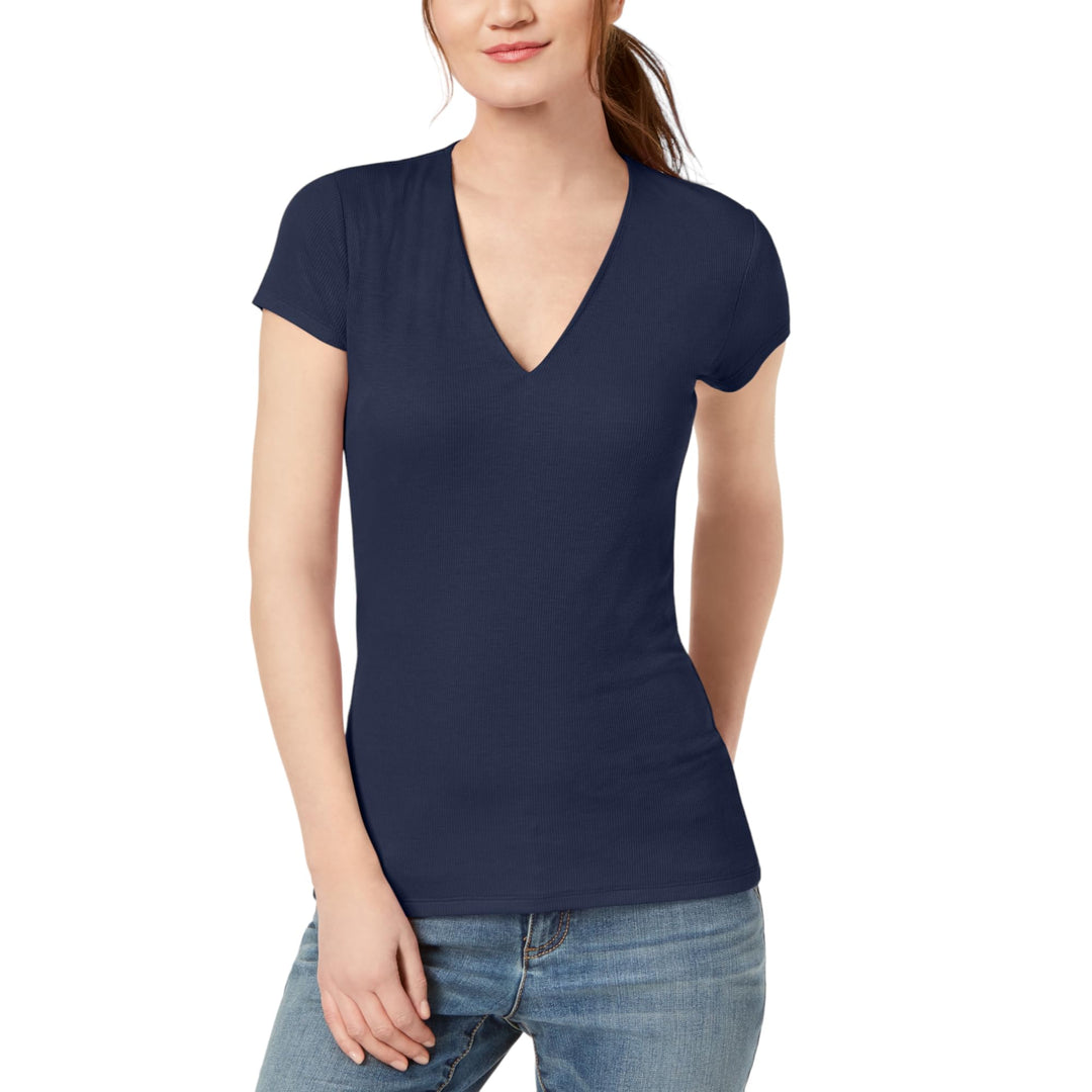 International Concepts Womens Ribbed V Neck Top
