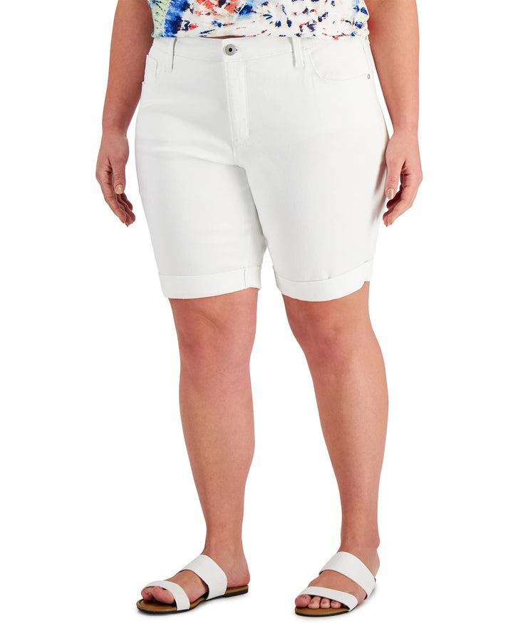 Plus Size Cuffed Denim Bermuda Shorts