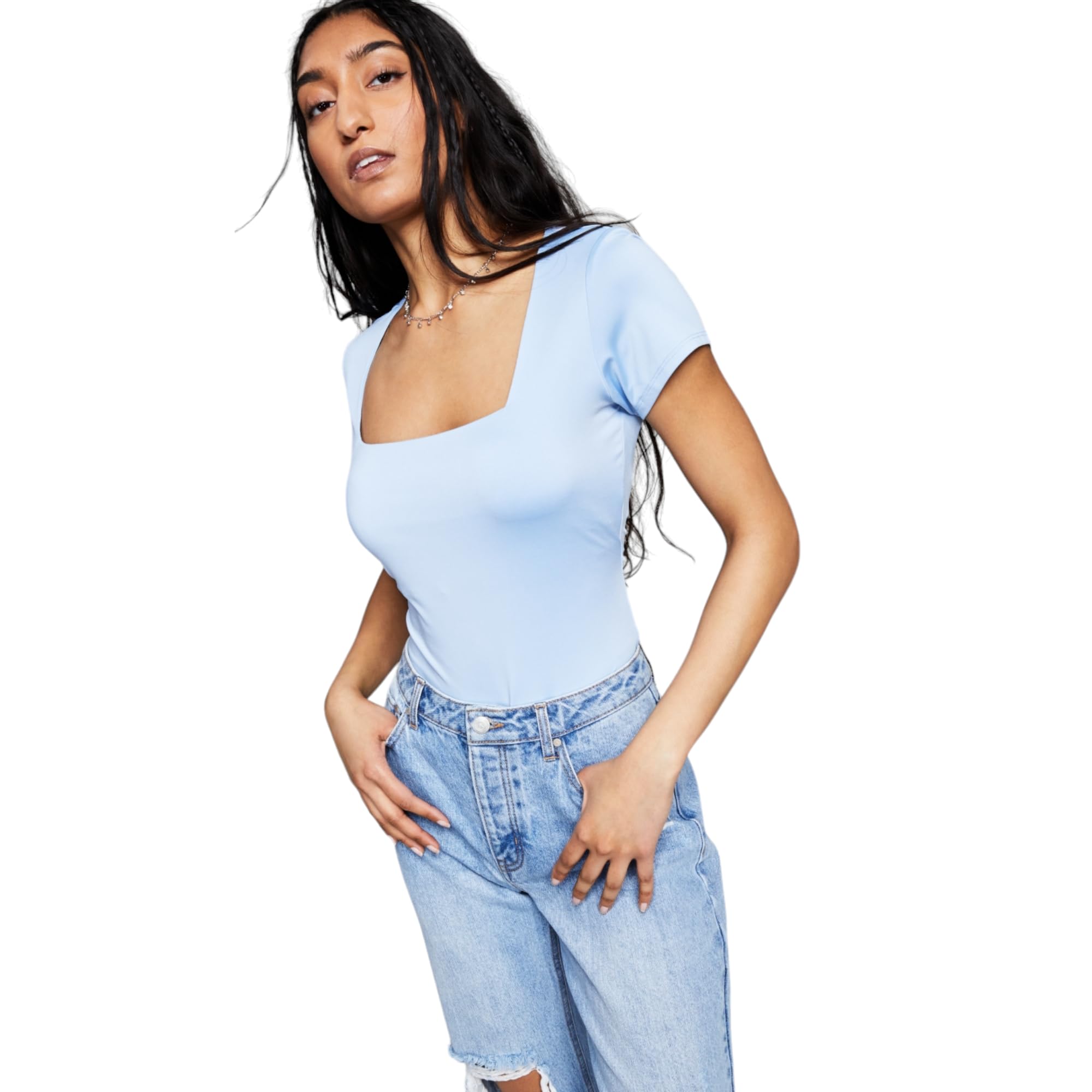 Now This Trendy Plus Size Square Neck Bodysuit