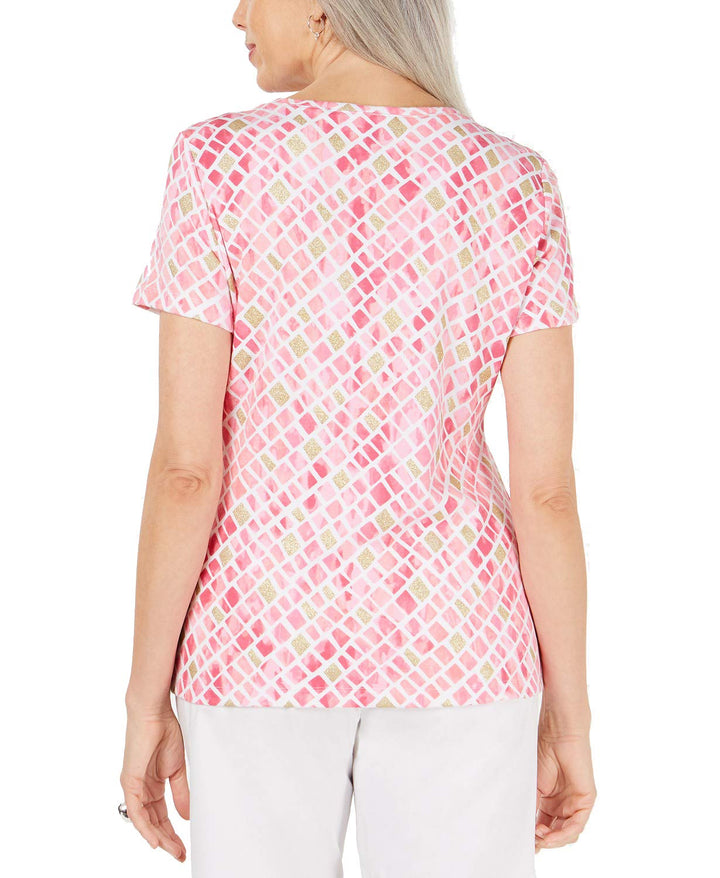 Karen Scott Metallic Printed Henley T-Shirt