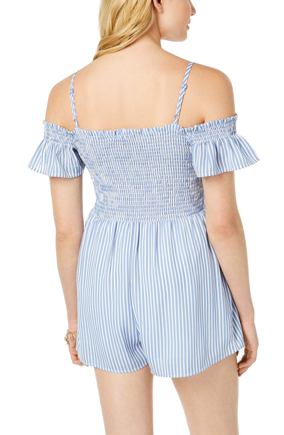 Almost Famous Juniors Smocked Cold Shoulder Romper