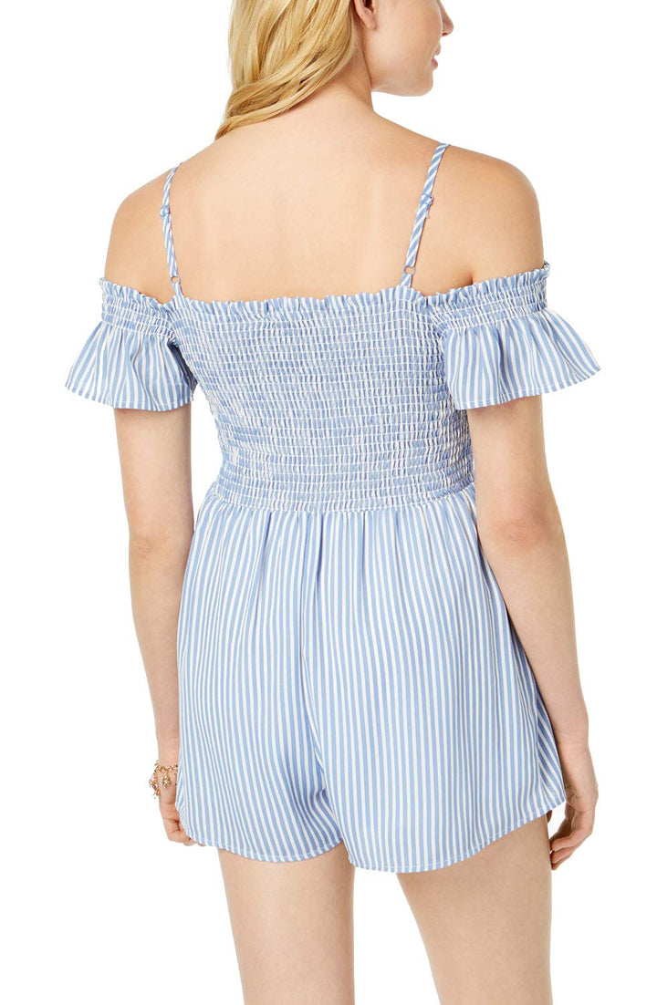 Almost Famous Juniors Smocked Cold Shoulder Romper