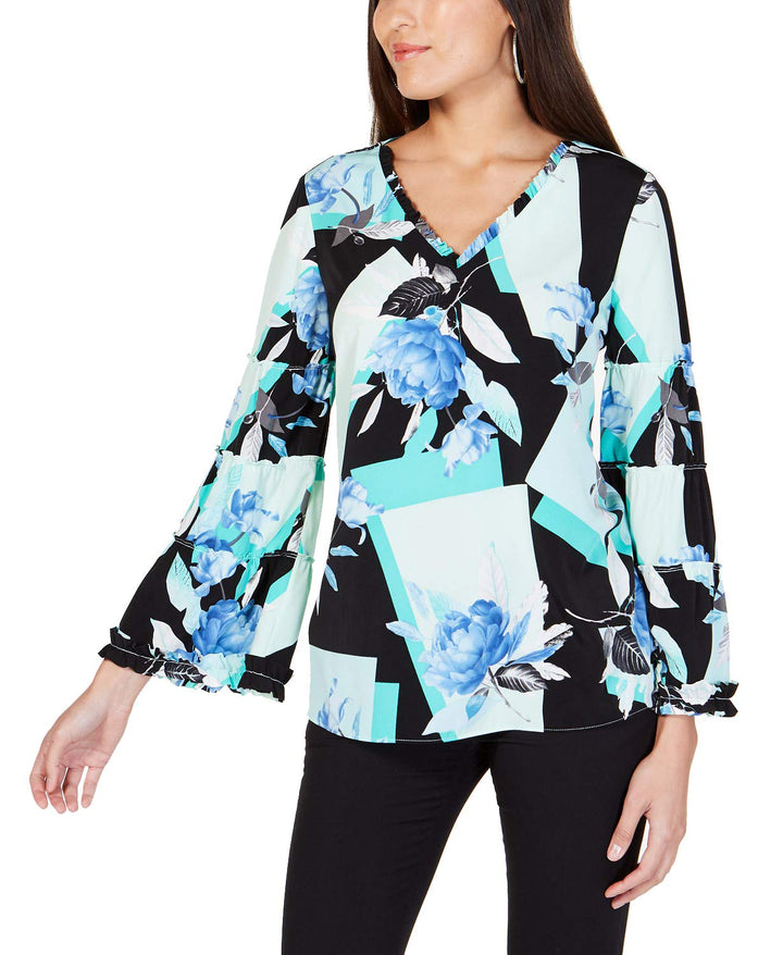 Printed Ruffle-Trim Top