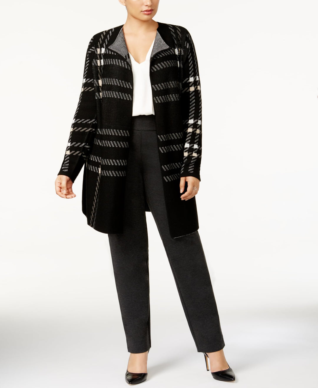 Charter Club Plus Size Plaid Open Front Duster Cardigan