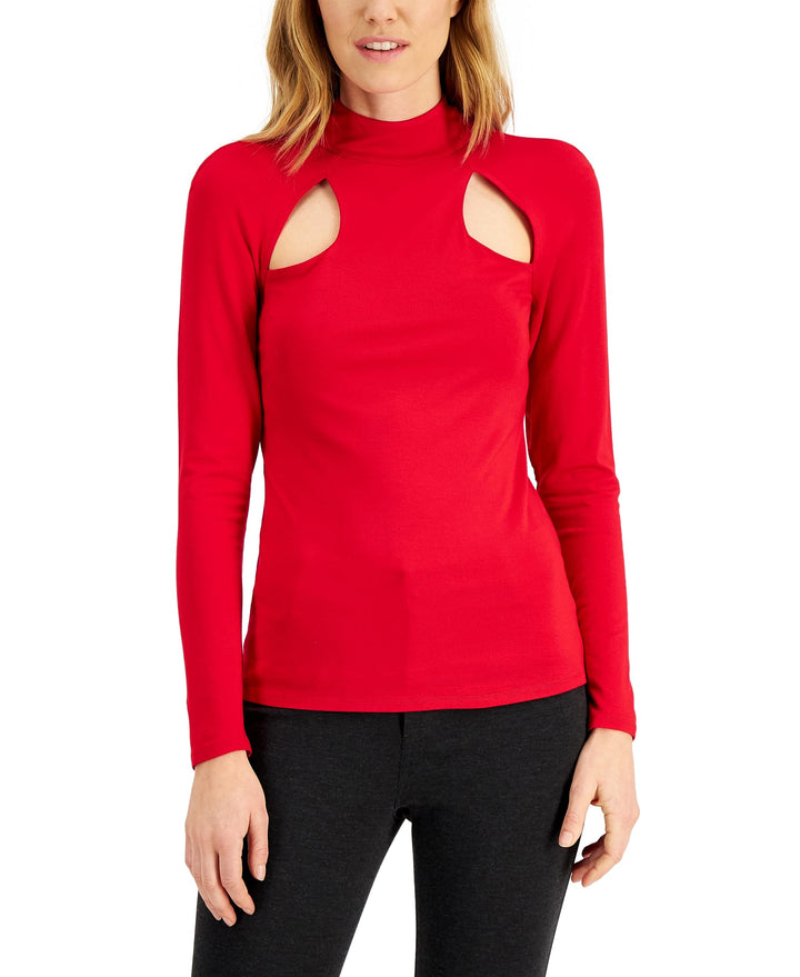 INC International Concepts Front Cutout Mock Neck Top