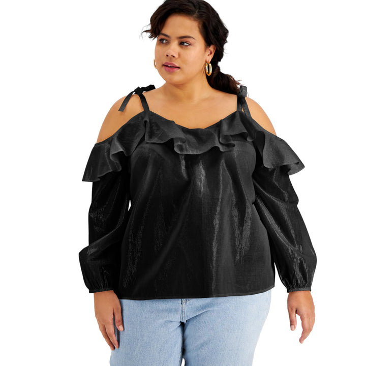 Inc International Concepts Plus Size Ruffled Cold-Shoulder Blouse