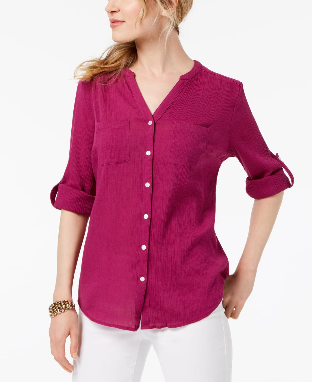 Roll-Tab Button-Down Top