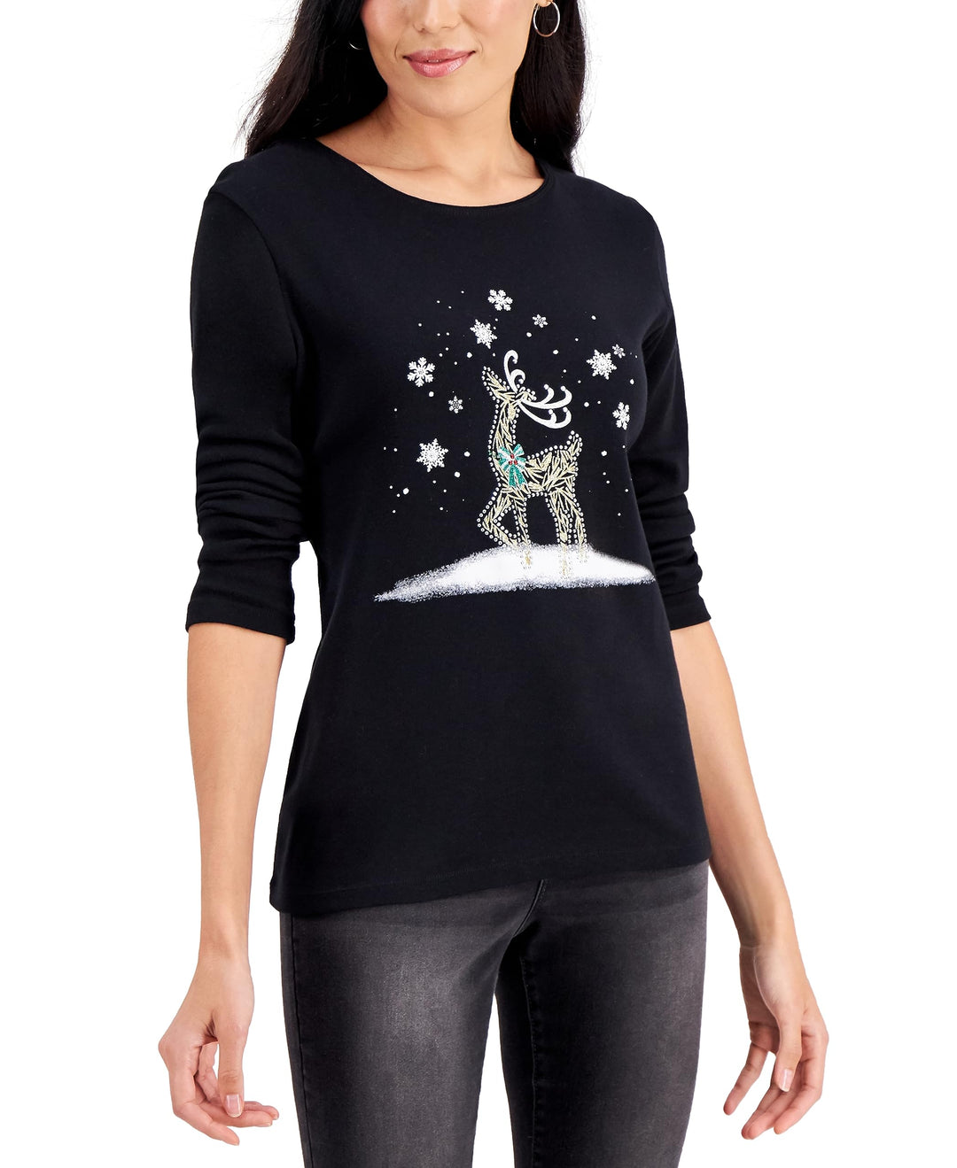 Karen Scott Reindeer Pose Graphic Print Top