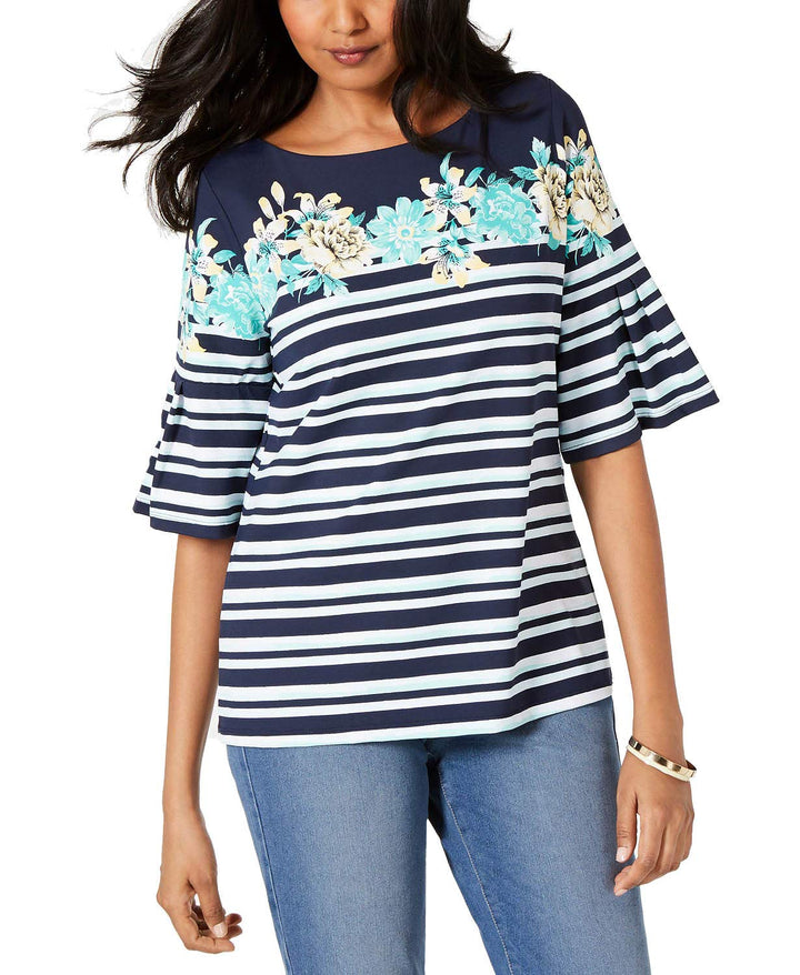 Petite Printed Ruffle-Sleeve Top
