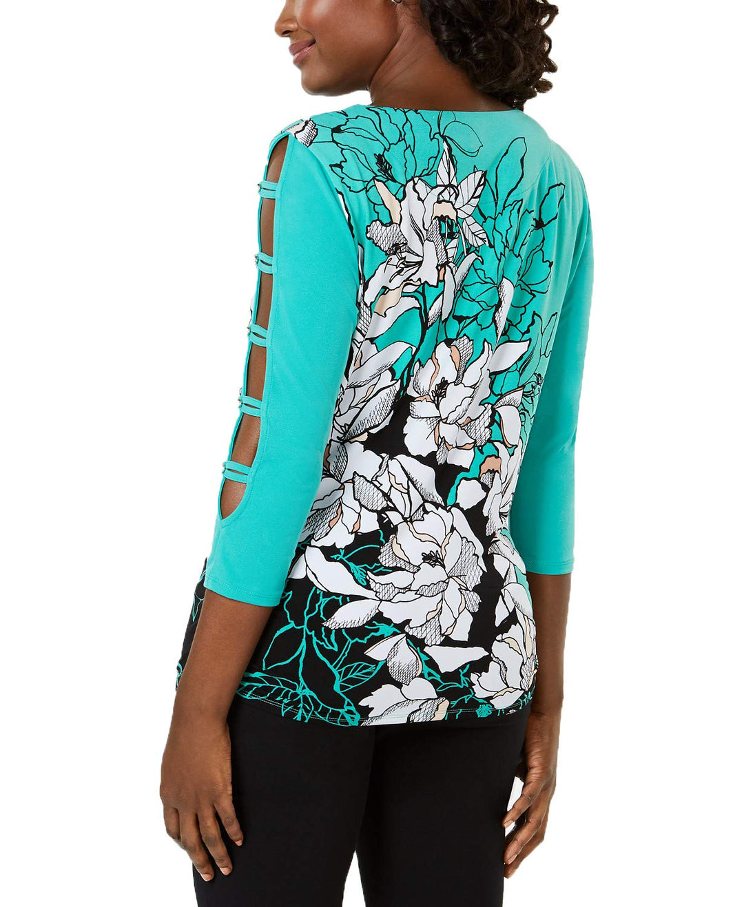 JM Collection Printed Ladder Sleeve Tunic