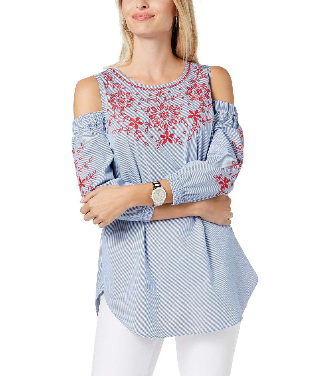 Embroidered Cold-Shoulder Shirt