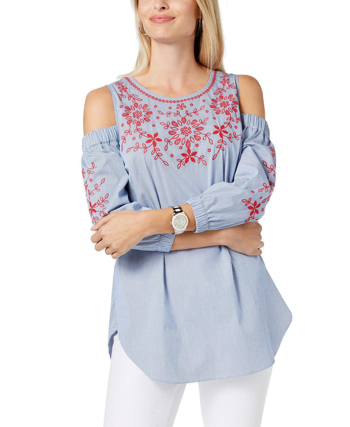 Embroidered Cold-Shoulder Shirt