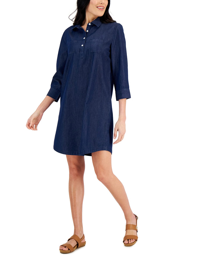 Karen Scott Petite 3/4 Sleeve Chambray Dress