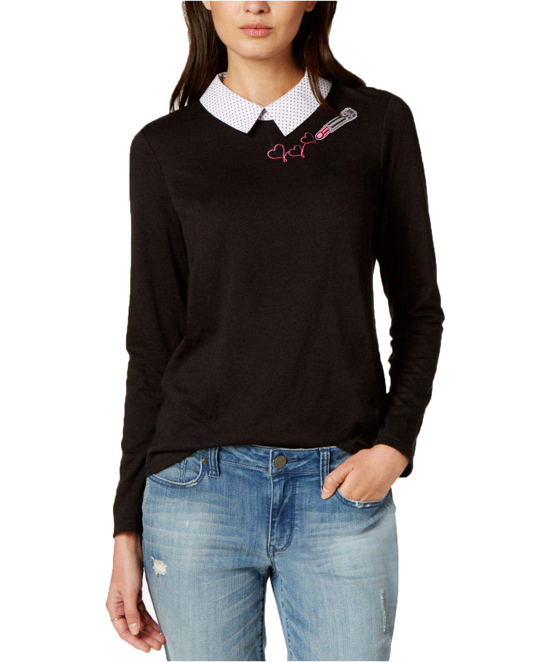 Maison Jules Bow Stripe Collared Top