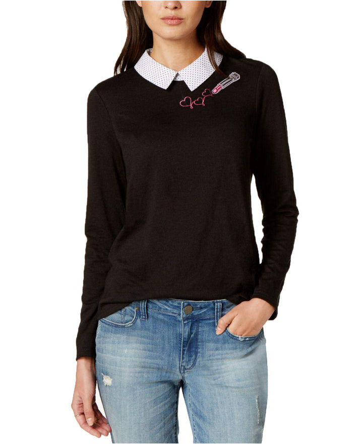Maison Jules Bow Stripe Collared Top