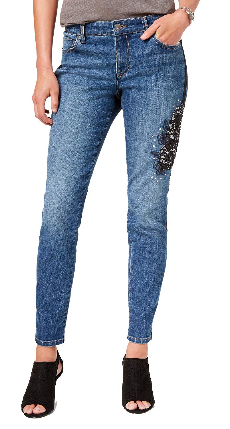 Lace-Detail Studded Jeans