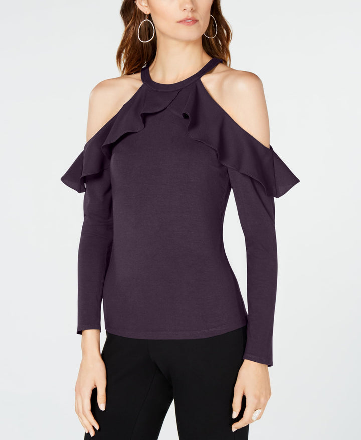 Ruffle Detail Cold Shoulder Top