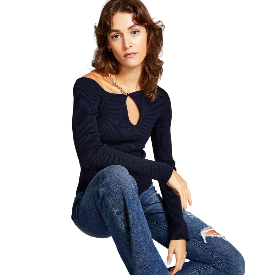 Women's Chain Cutout Long-Sleeve Sweater