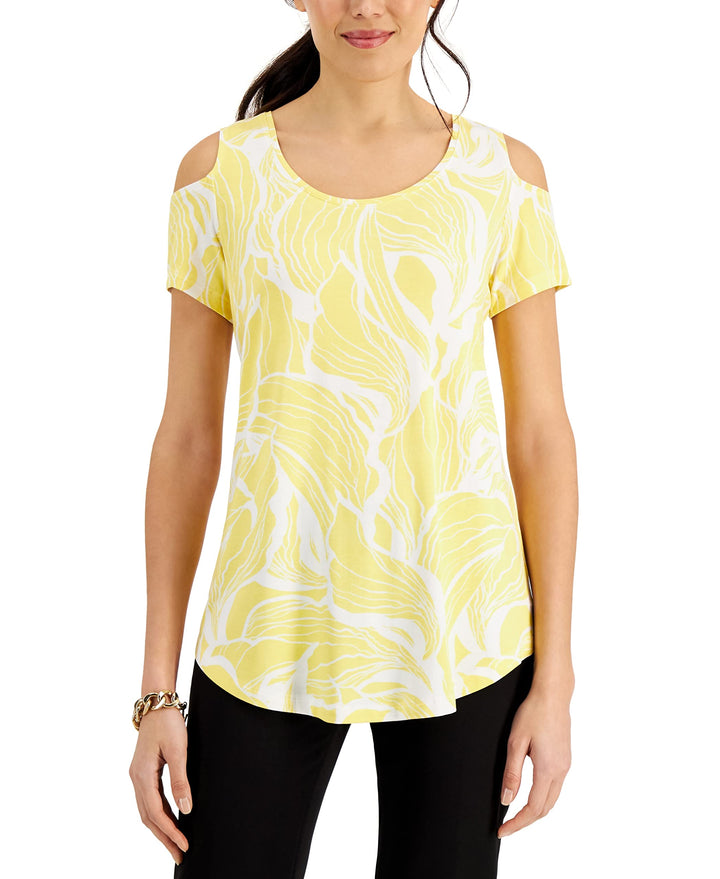 JM Collection Floral Print Cold Shoulder Top