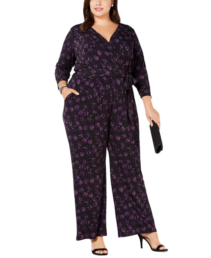Plus Size Belted Printed Jumpsuit