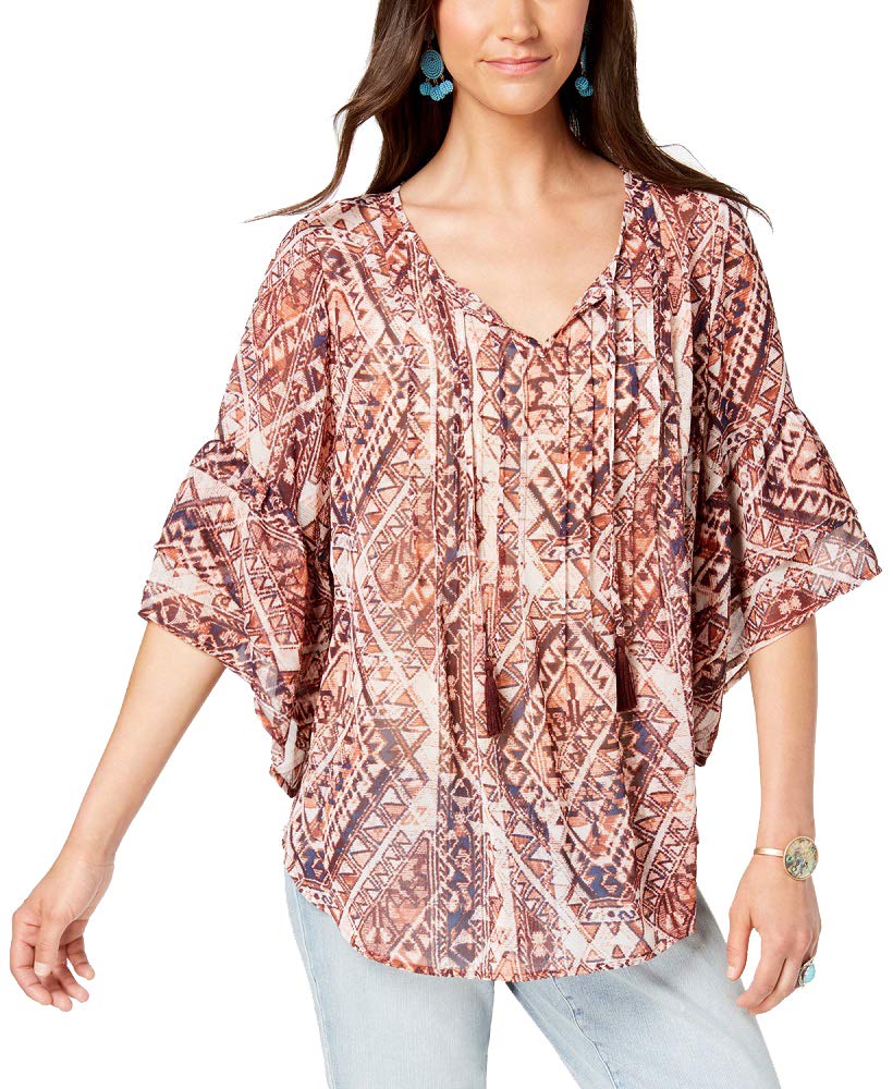 Style & Co Geo Print Pintuck Peasant Top