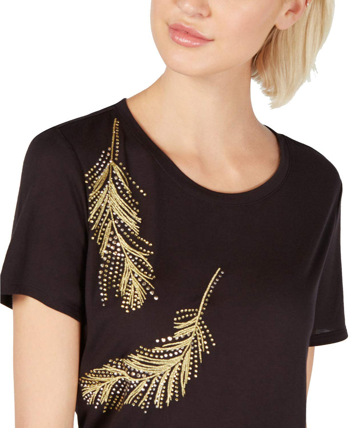 Linen Embellished Feathers T-Shirt
