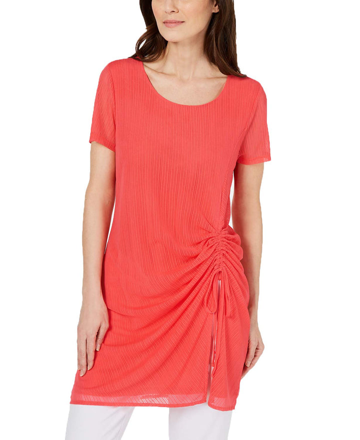 Illusion-Stripe Side-Ruched Tunic Top