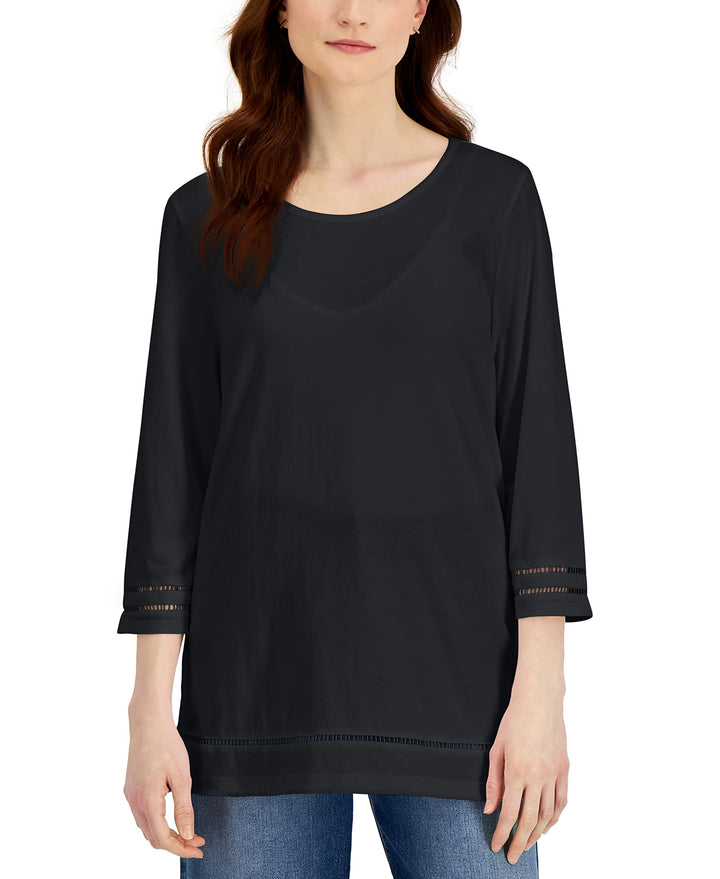 Karen Scott Womens Lattice Trim Top