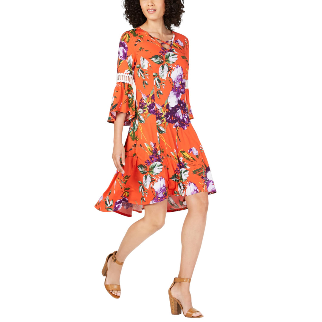 NY Collection Petite Printed Crochet Trim Dress