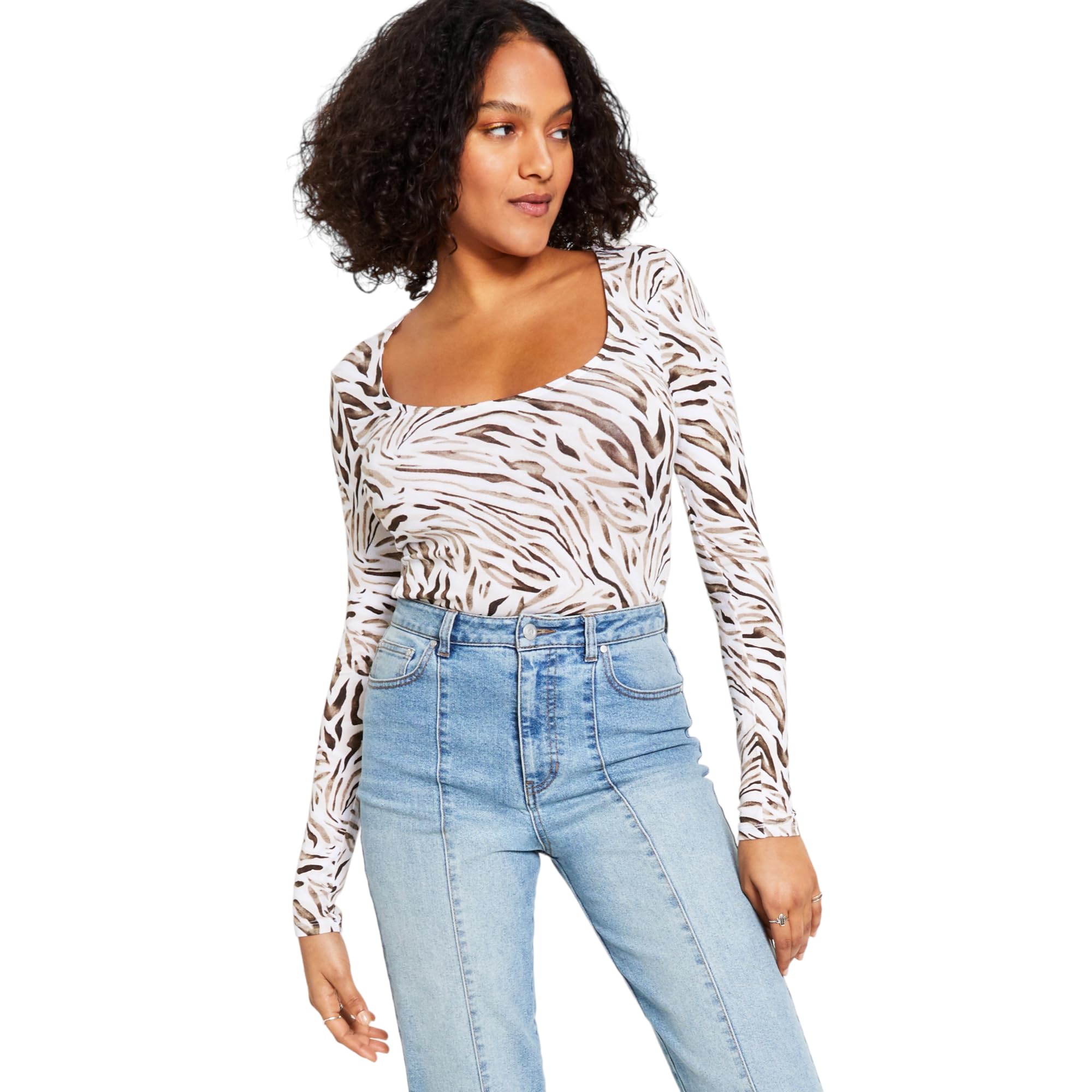 Bar III Animal Print Long Sleeve Bodysuit