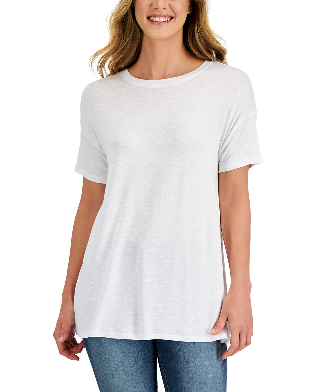 Style & Co Petite Drapey Crewneck T-Shirt