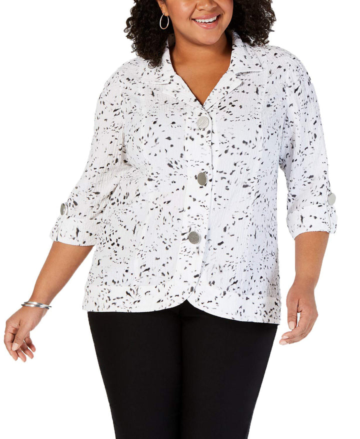 JM Collection Plus Size Printed Textured Jacket