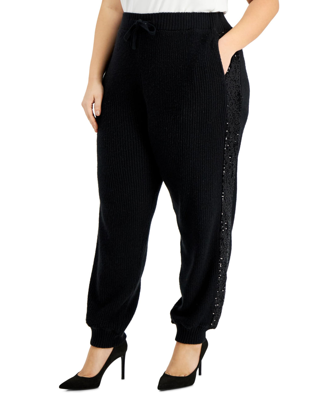 INC International Concepts Plus Size Sequin Stripe Sweater Knit Joggers