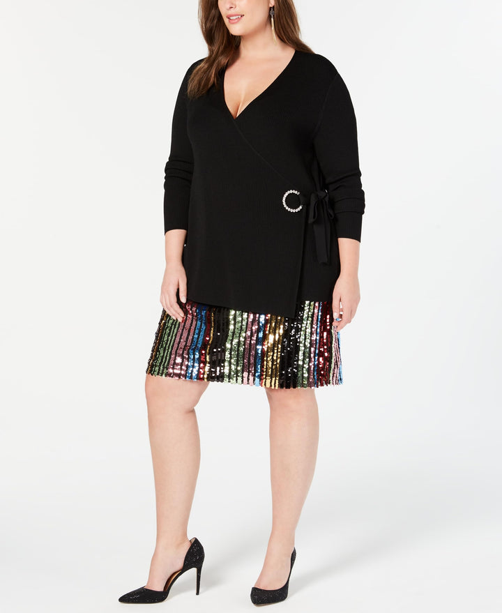 Plus Size Embellished Grommet Wrap Sweater
