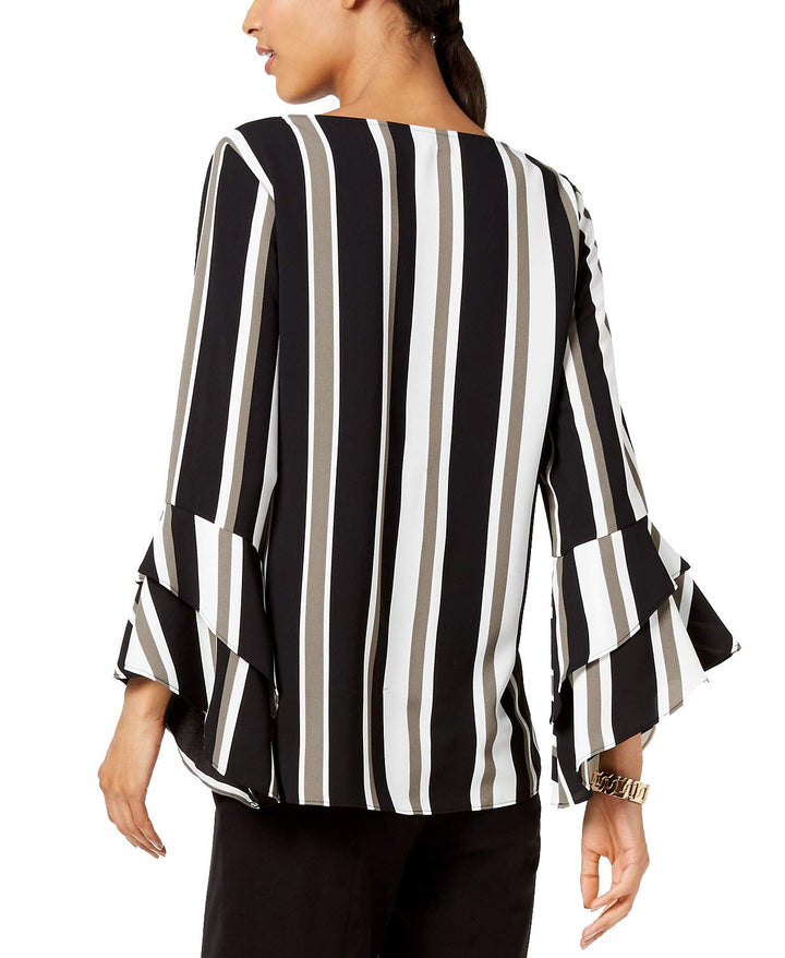 Striped Ruffled-Sleeve Top