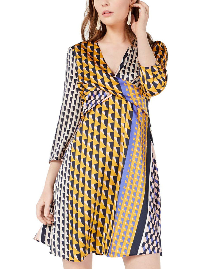 Geo-Print Twist-Front Dress