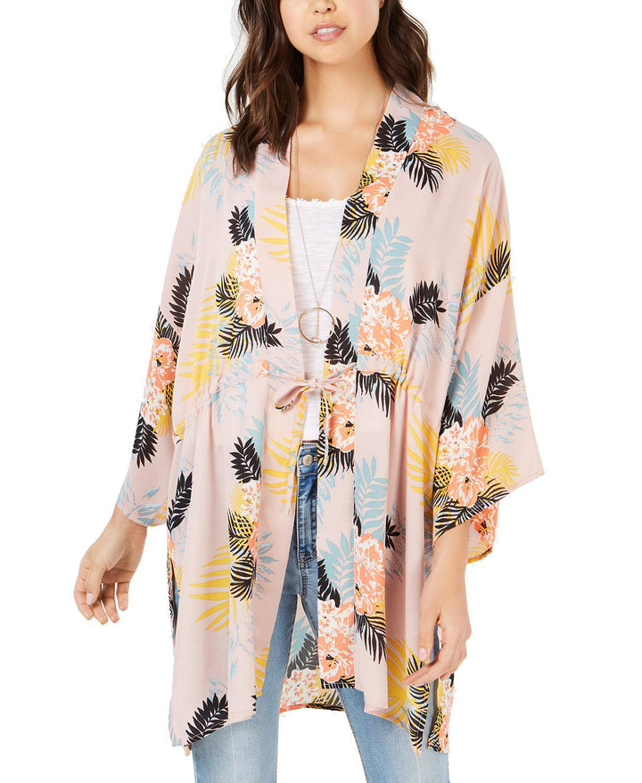 Juniors' Tie-Front Bouquet-Print Kimono