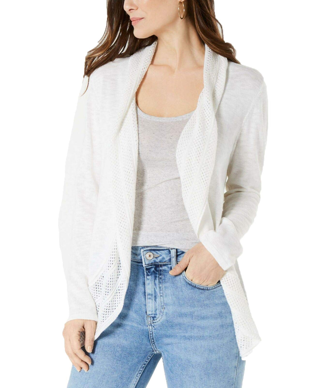 Pointelle-Trim Cardigan