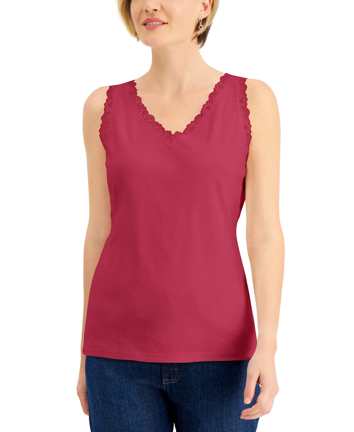 Cotton Scalloped-Lace Tank Top